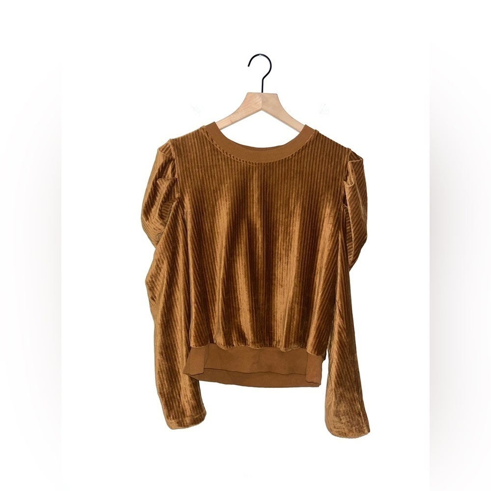 Moon River Velour Putt Sleeved Ribbed Sweat Top Size Large